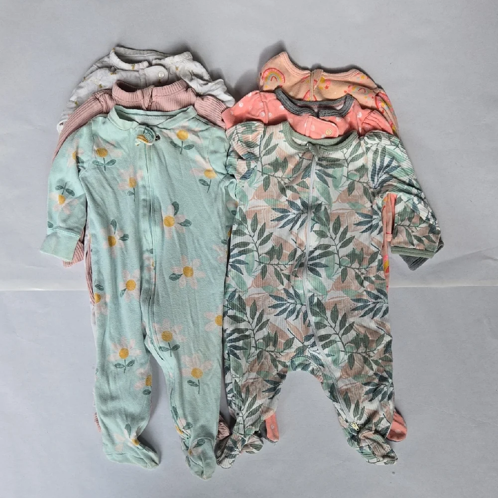 Bundle of 6 - Baby Girl's 3-6mo Sleeper Footie Bundle
